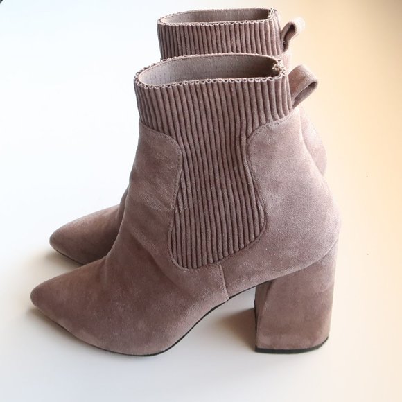 Steven by Steve Madden Taupe Suede Pointy Toe Pull-On Sock Booties / Ankle Boots - Picture 11 of 16